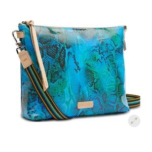 Consuela Blue and Green Crossbody Bag with Snakeskin Print